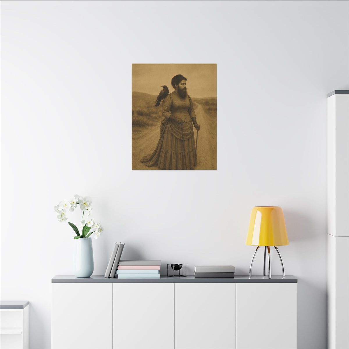 Bearded Lady with Crow – Matte Canvas Print (Gallery-Wrapped) 0.75"