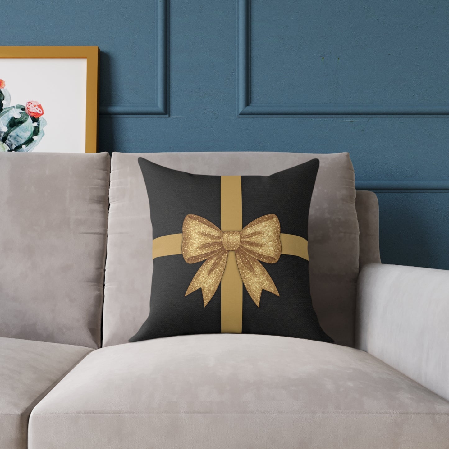 Black & Gold Gift Box Canvas Throw Pillow