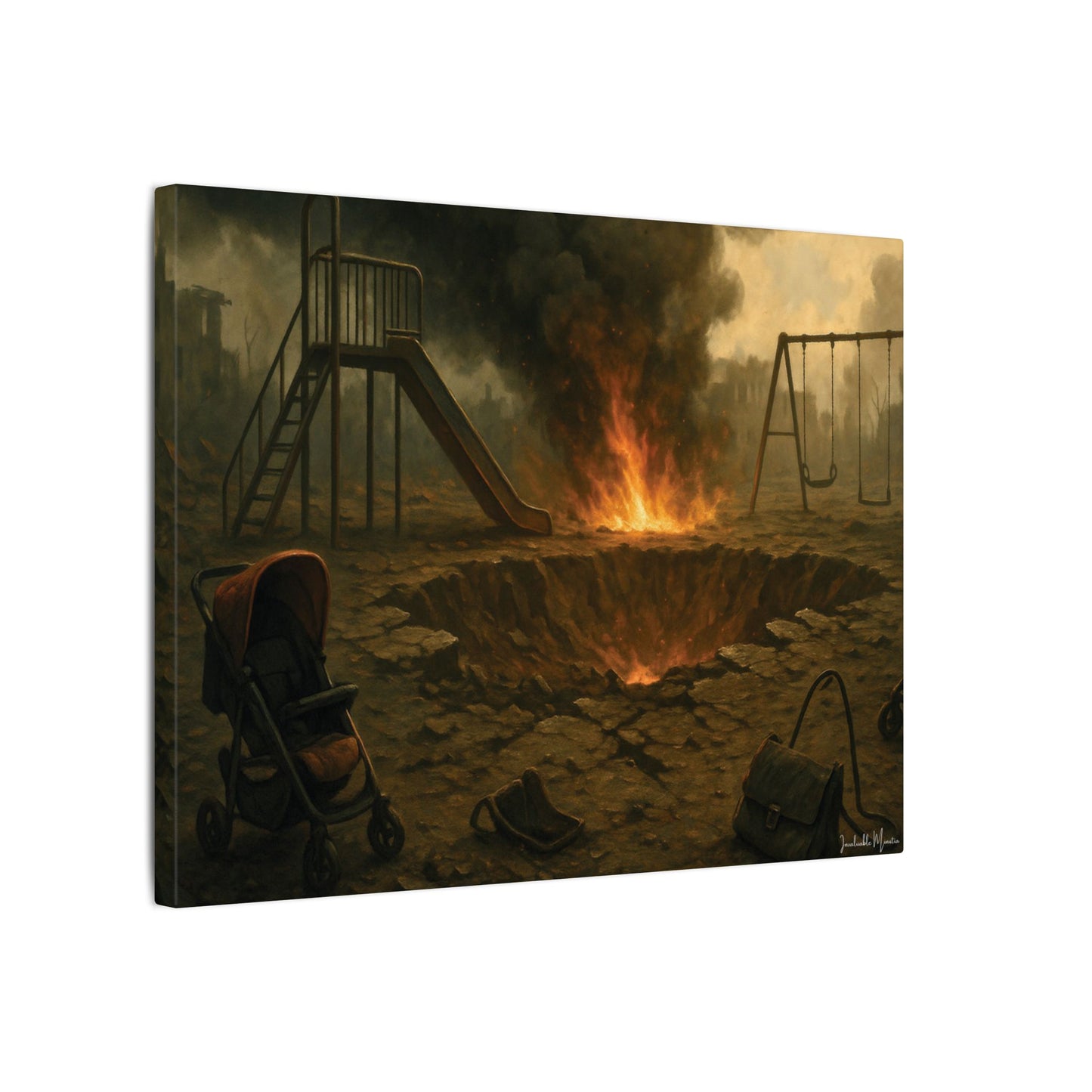 Apocalyptic Playground Canvas Print – Dark Surreal Landscape Wall Art – Post-Apocalyptic Home Décor