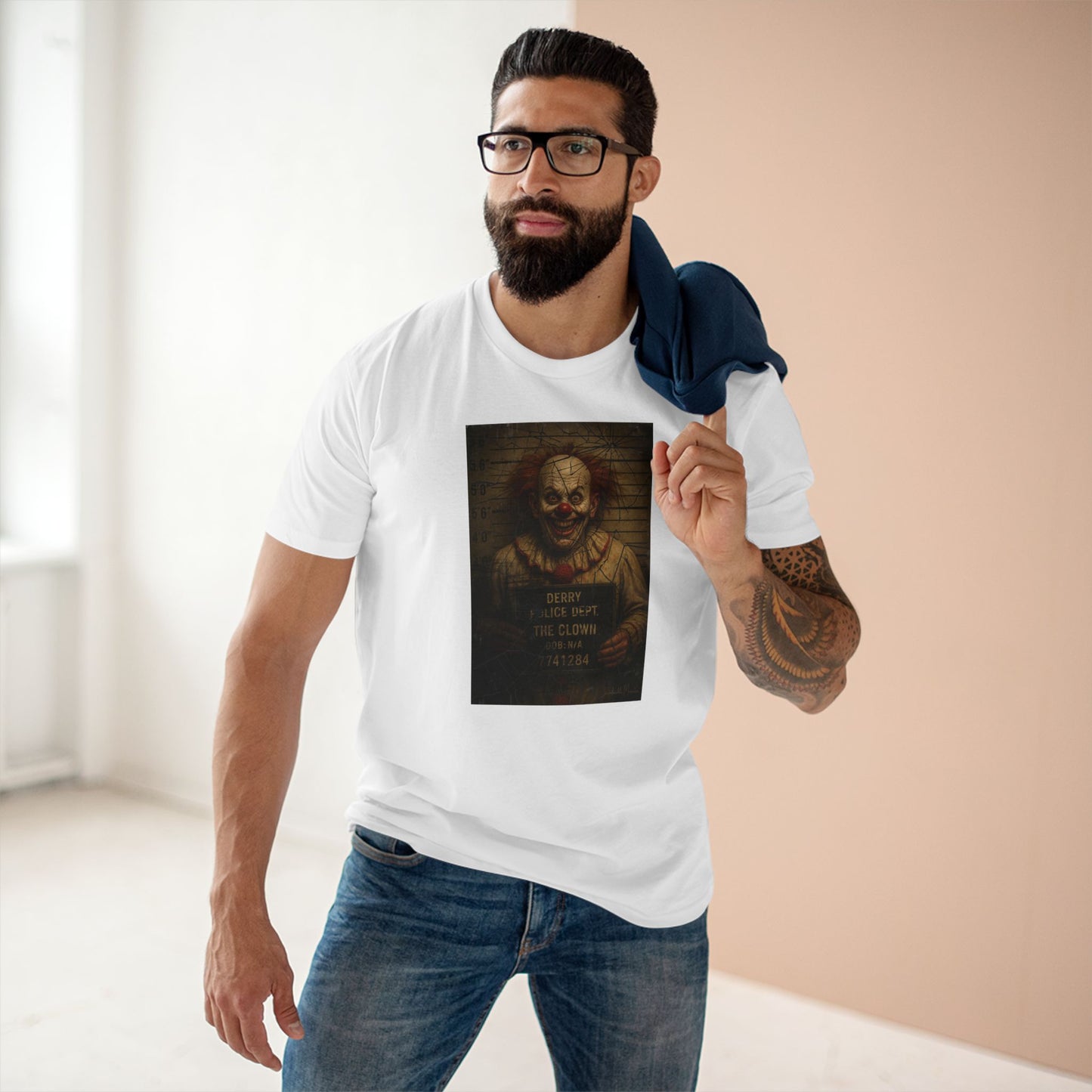 Creepy Clown Mugshot T-Shirt โ Premium AS Colour 5001 Horror Tee