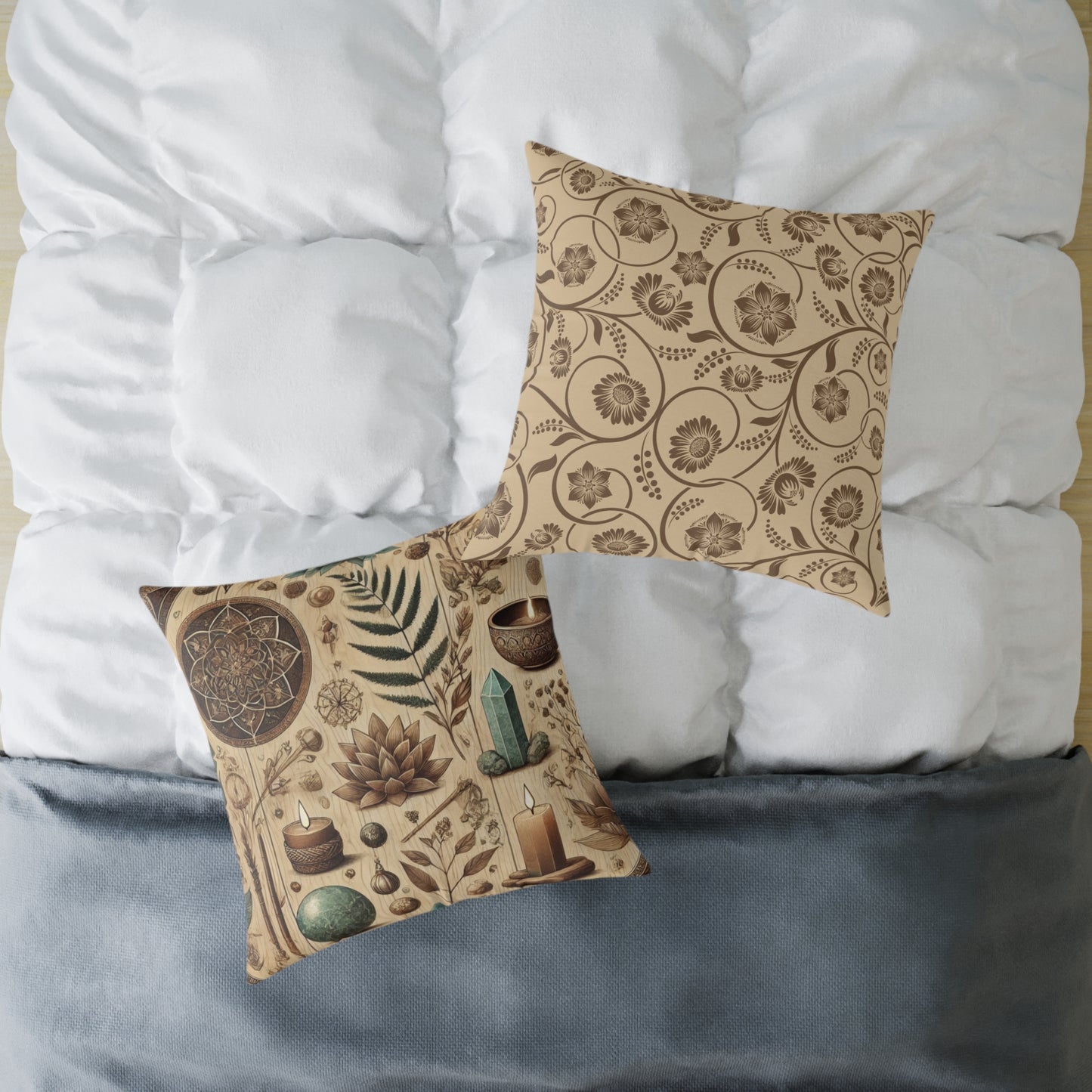 Earthy Witchy Botanical Square Poly Canvas Throw Pillow