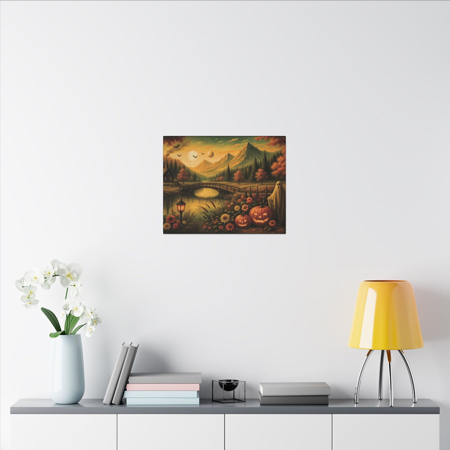 Ghost in the Garden – Autumn Halloween Landscape Canvas Print