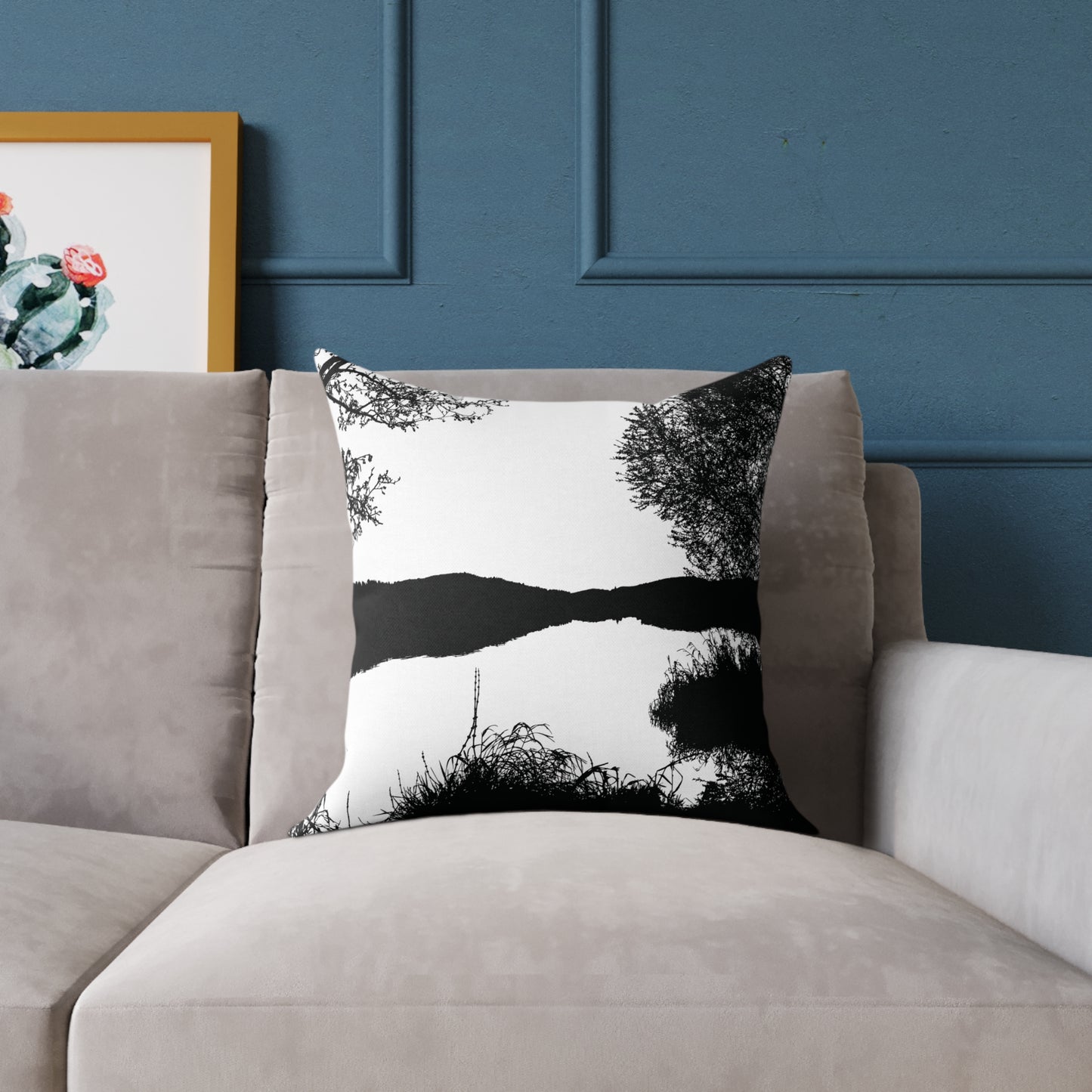 Stillwater Divide Silhouette Pillow β Liminal Lake Vibes for Moody Minimalists - Canvas Throw Pillow Home Decor