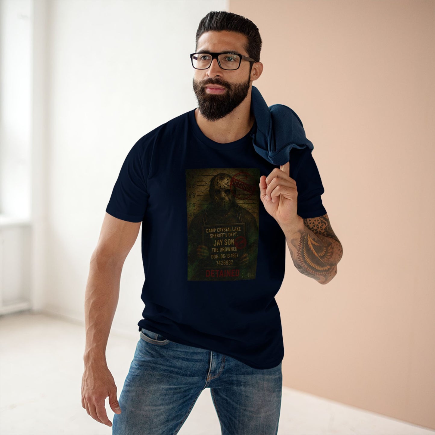 Jason Voorhees Horror Mugshot Tee โ Premium AS Colour 5001 Shirt