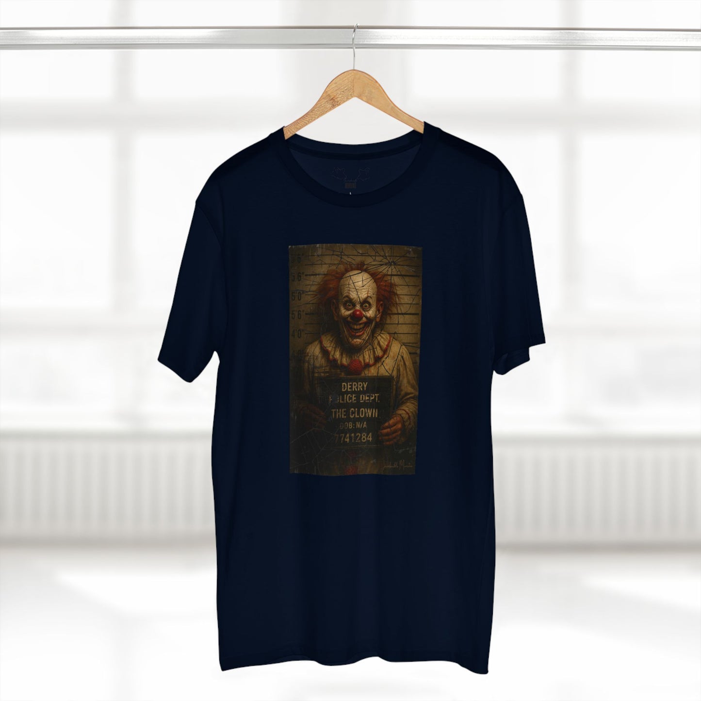 Creepy Clown Mugshot T-Shirt โ Premium AS Colour 5001 Horror Tee