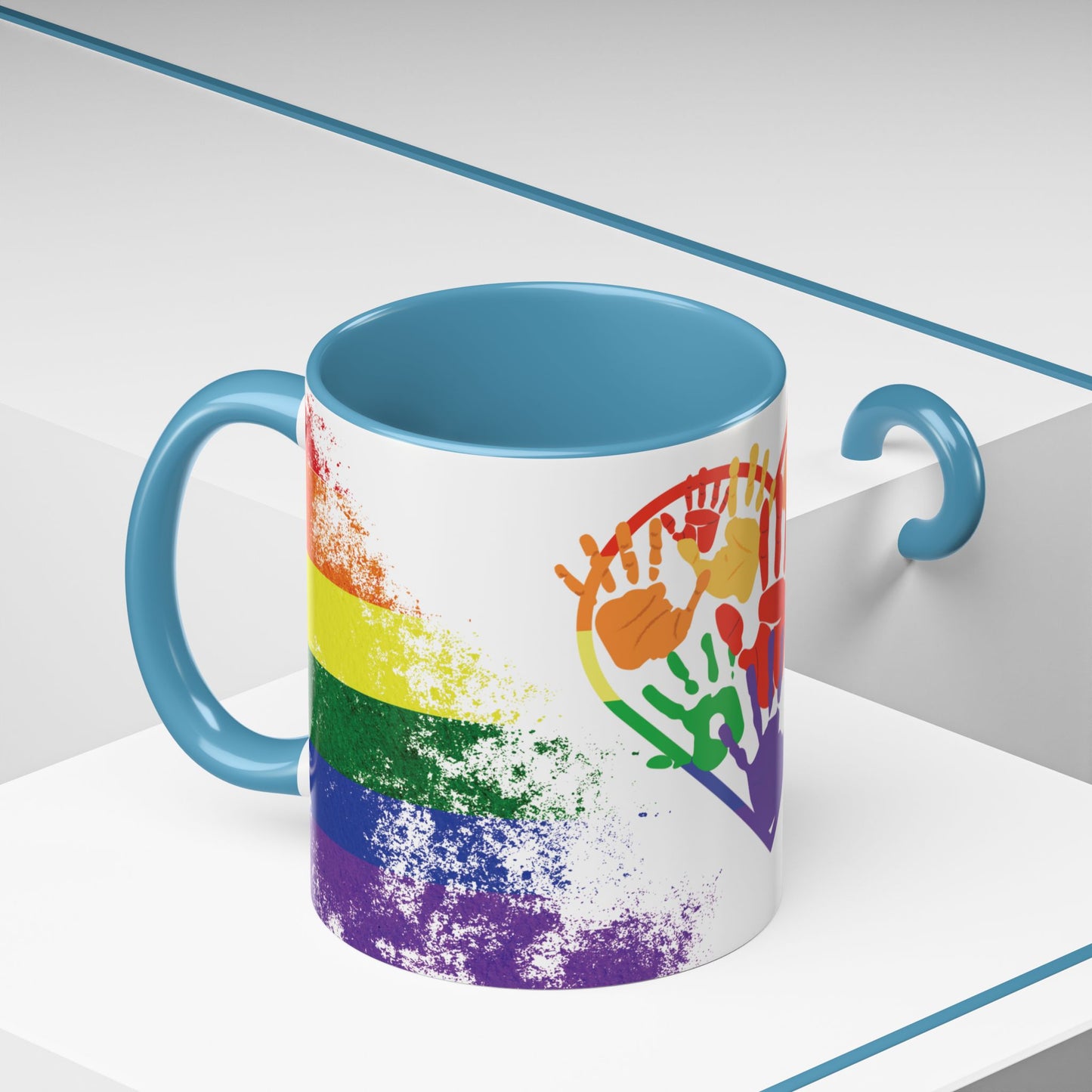 Handprint Heart Pride Mug | Rainbow Splash Ceramic Cup | 11oz & 15oz