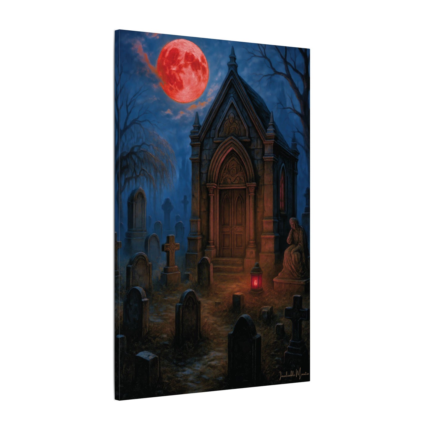 "Blood Moon Mausoleum" – Gothic Graveyard Fine Art Matte Canvas Print (Vertical)