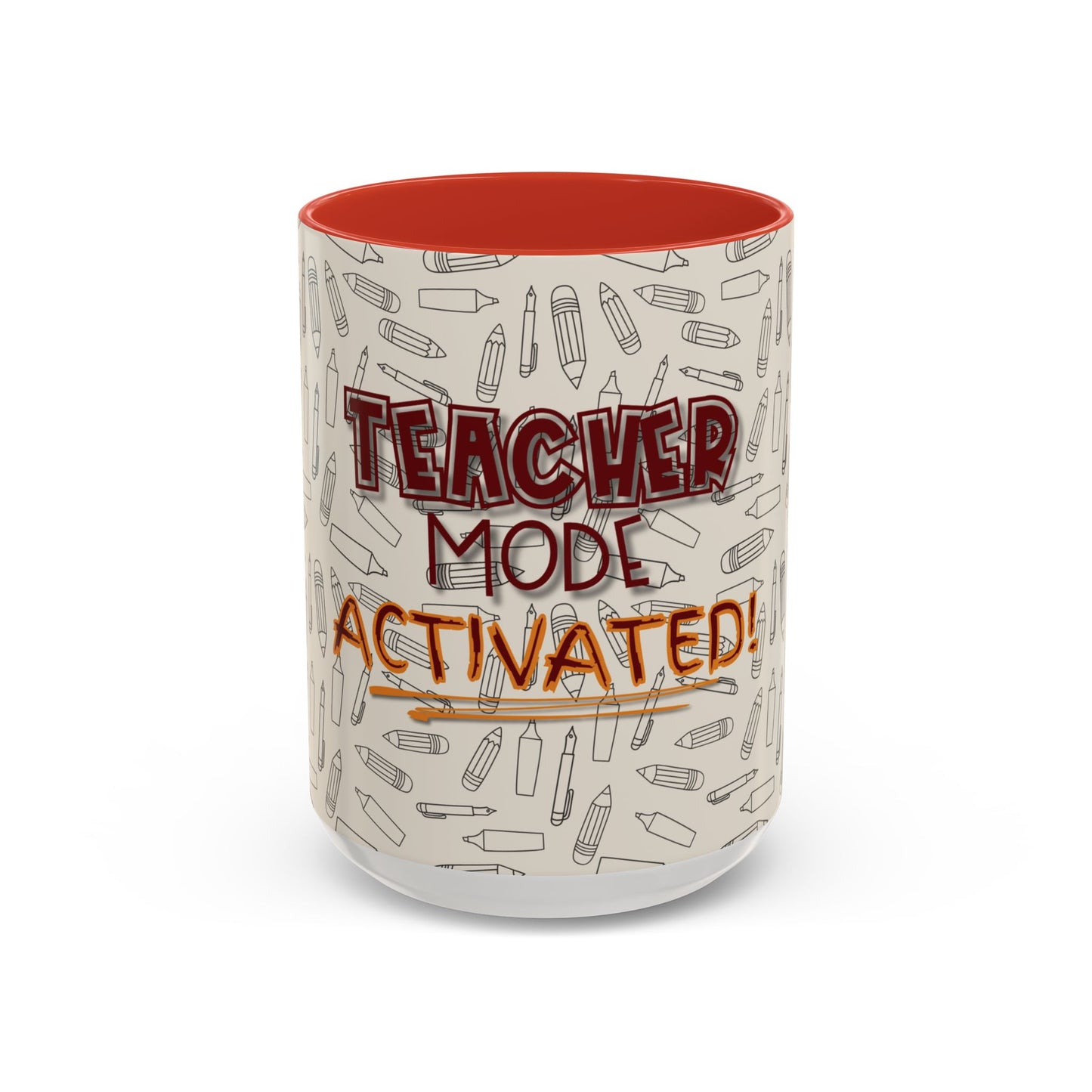 Funny Teacher Coffee Mug – Back to School Gift – “Teacher Mode Activated” – Color Accent 11oz 15oz – Classroom Decor – Durable Ceramic – Education Life