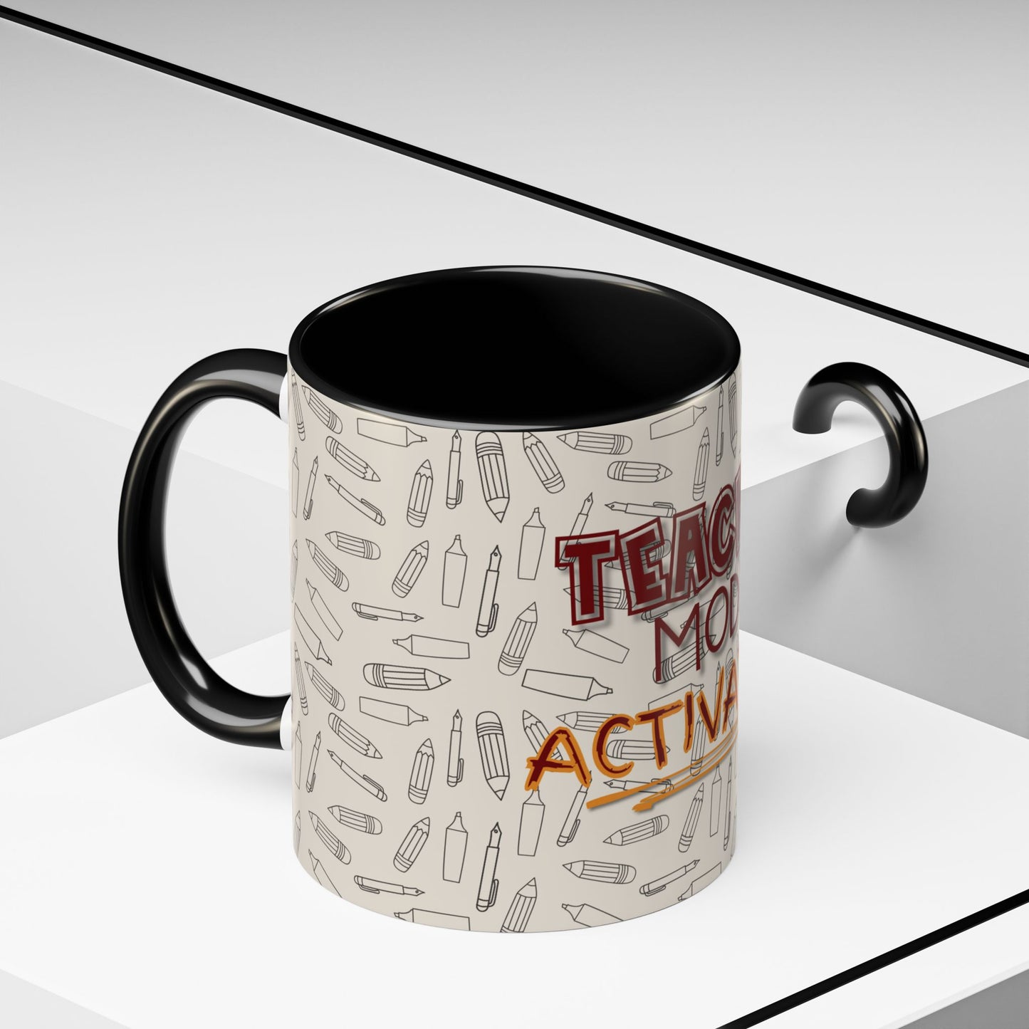 Funny Teacher Coffee Mug – Back to School Gift – “Teacher Mode Activated” – Color Accent 11oz 15oz – Classroom Decor – Durable Ceramic – Education Life