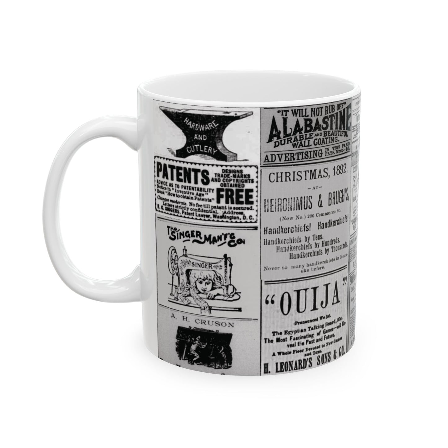 Occult Americana Coffee Tea Mug | 1800s Vintage Newspaper Ad Collage Ceramic Mug - 11oz and 15oz