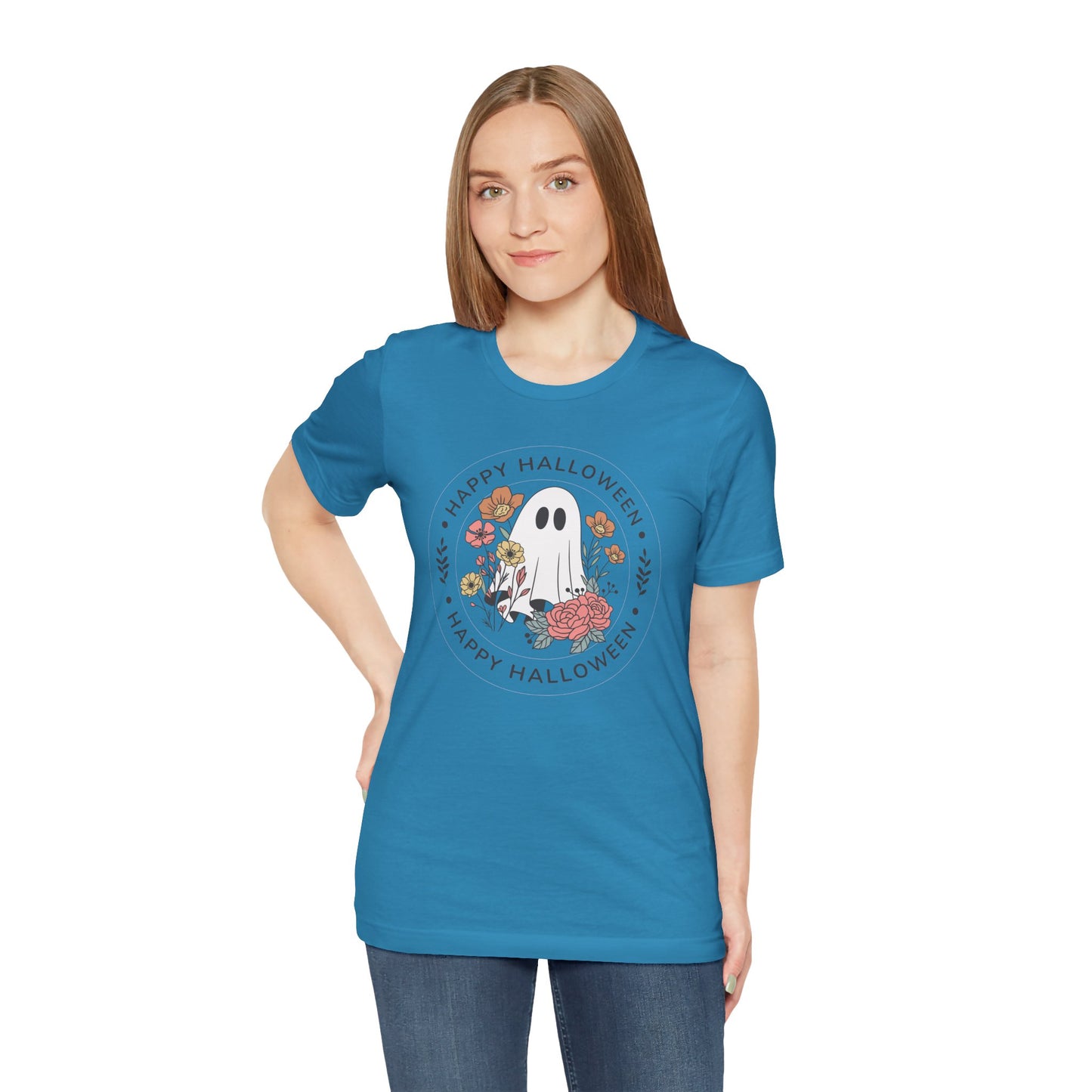 Happy Halloween Floral Ghost Tee – Bella+Canvas 3001