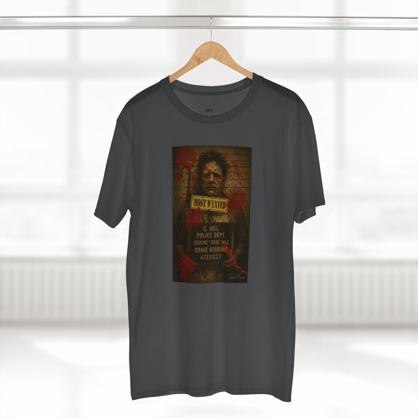 Leatherface Mugshot T-Shirt – Premium AS Colour 5001 Horror Tee