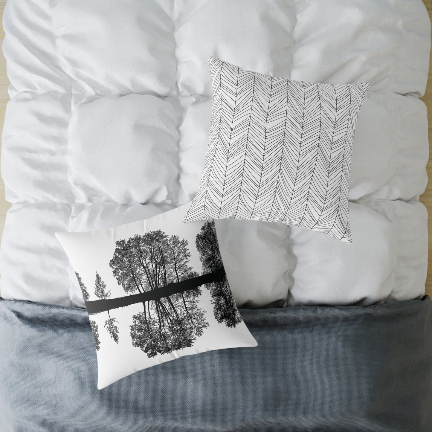 Reflection Forest Silhouette Tree Throw Pillow β Photo Silhouette Landscape Accent for Liminal Souls - Canvas Throw Pillow