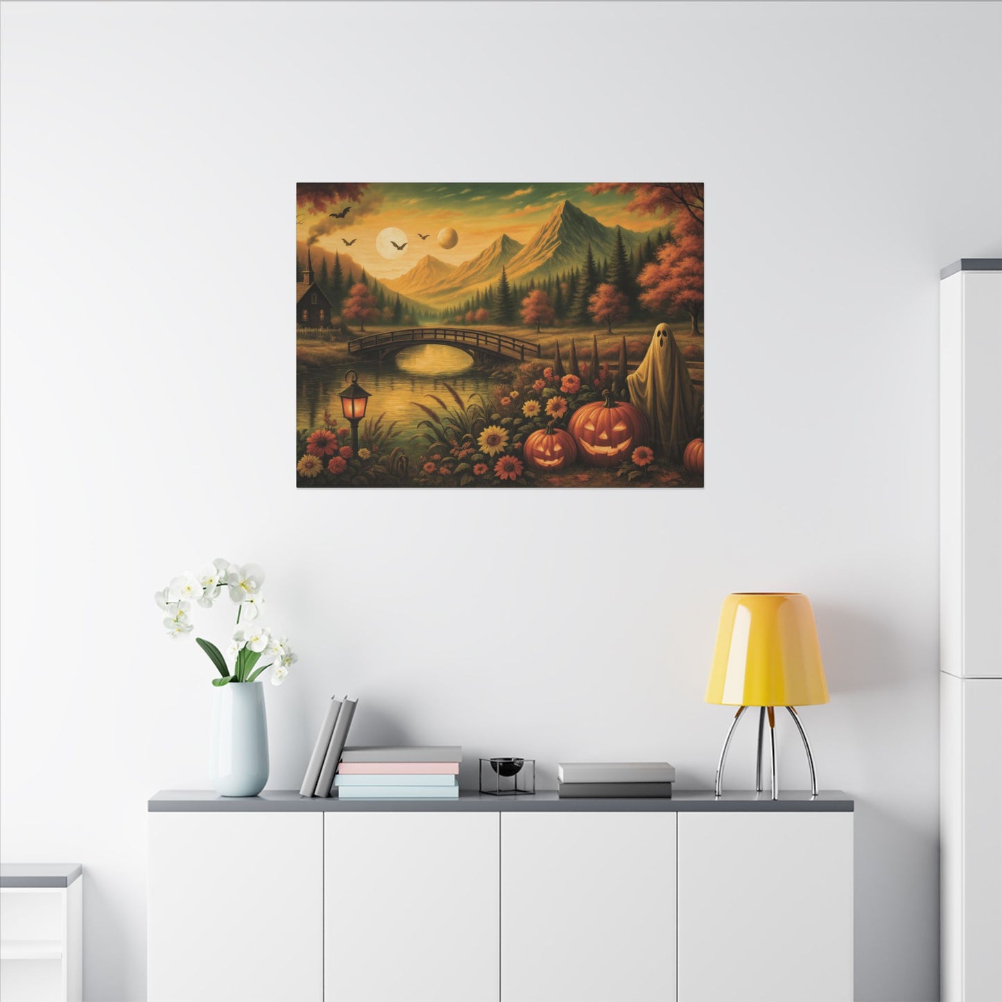 Ghost in the Garden – Autumn Halloween Landscape Canvas Print