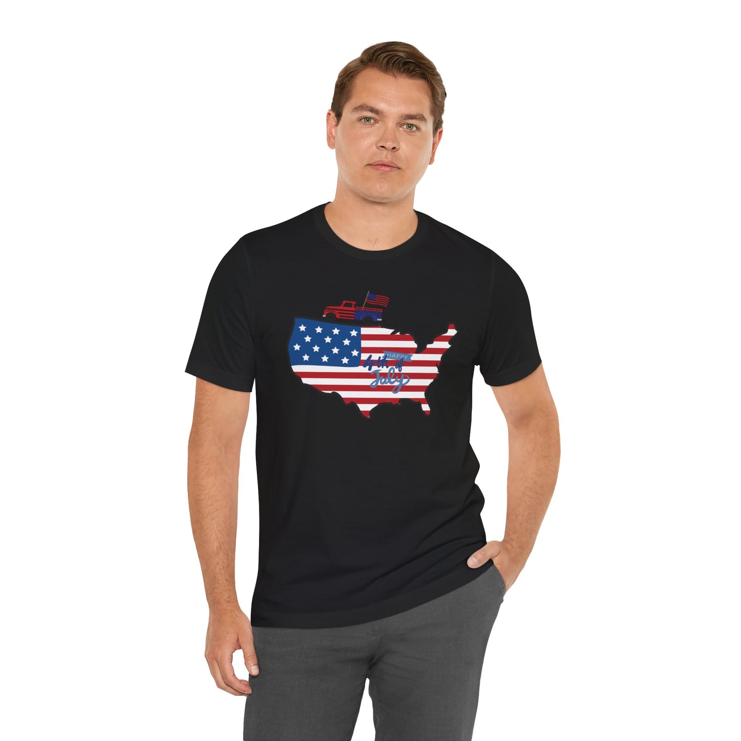 All-American USA Map & Truck Tee β Unisex Bella+Canvas Jersey Tee - 4th of July T-Shirt