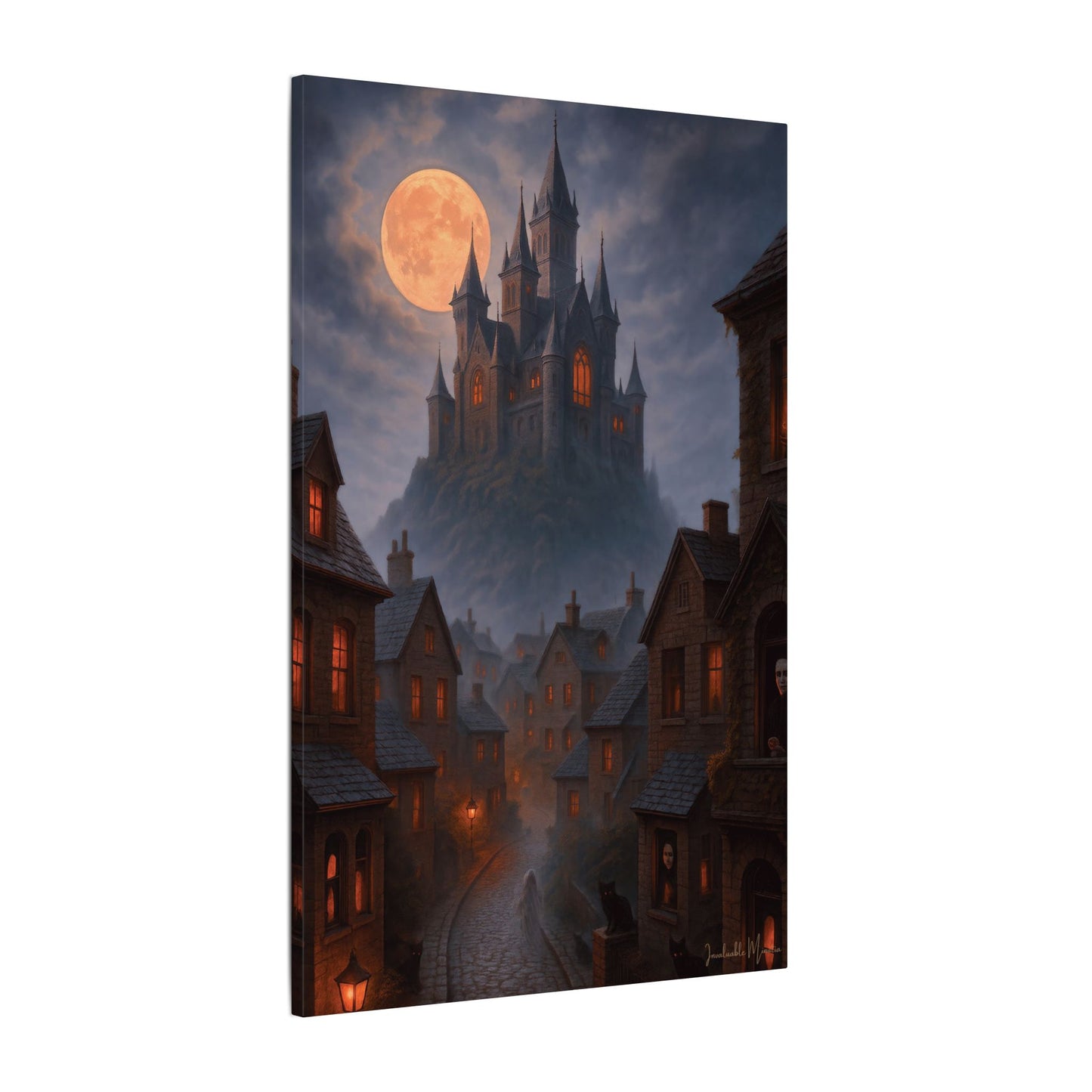 Haunted Hilltop Castle Canvas Print – Gothic Halloween Wall Art for Spooky Season Decor