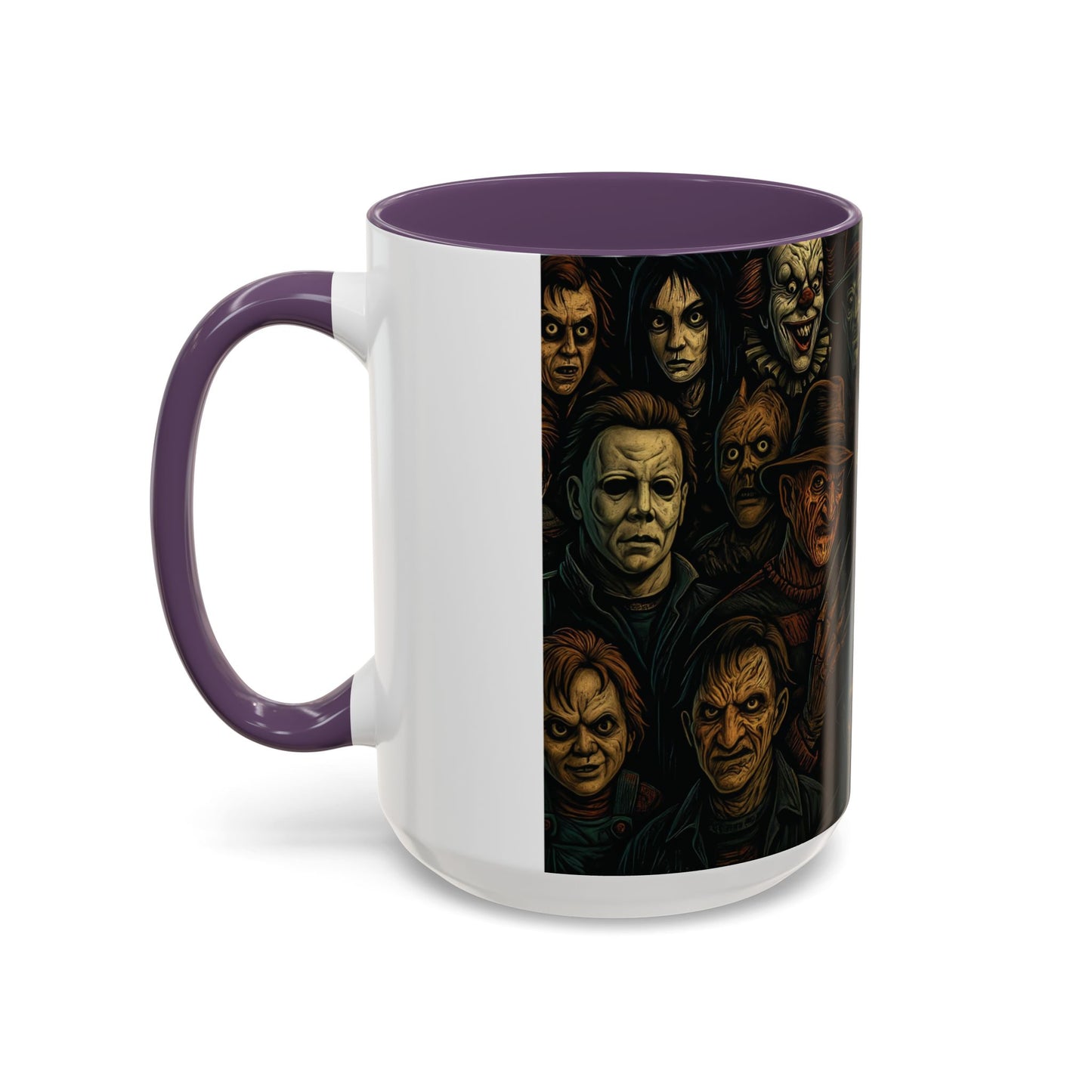 Horror Villain Collage Mug – 15oz & 11oz Ceramic Coffee Mug – Slasher Icons Halloween Gift – Goth Horrorcore Kitchen Decor