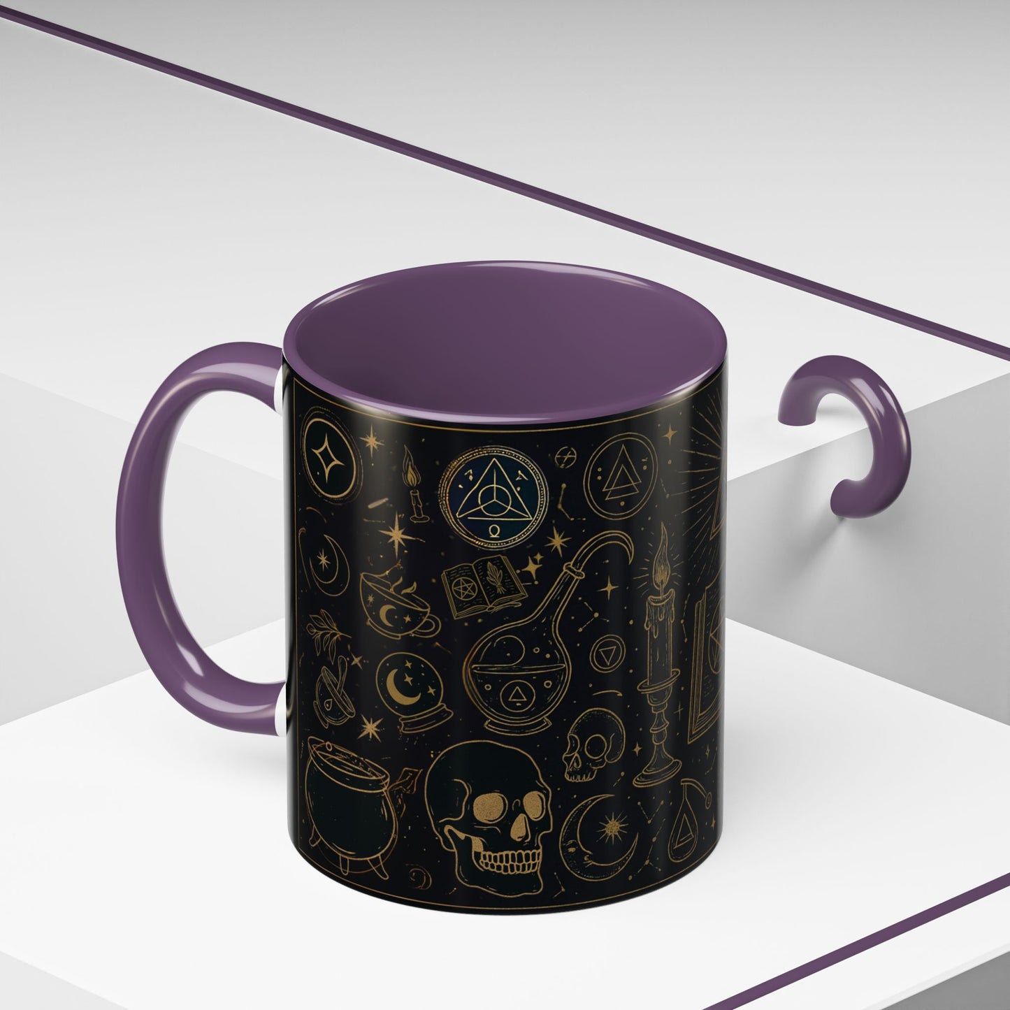 Witchy Aesthetic Coffee Mug โ 15oz Black & Purple Ceramic with Occult Symbols โ Goth Kitchen Decor, Halloween Gift Idea - 11oz/15oz