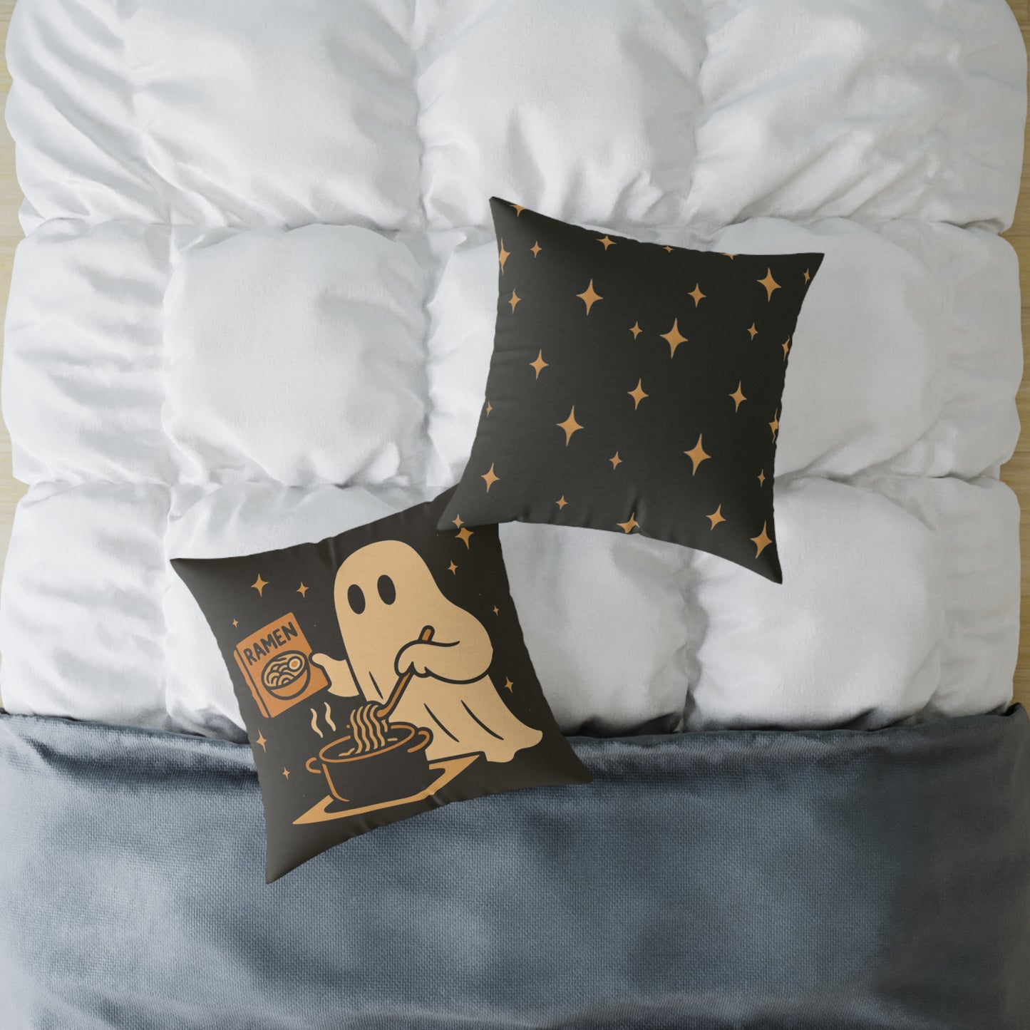 Ghost Making Ramen Canvas Throw Pillow β Spooky Chores Collection