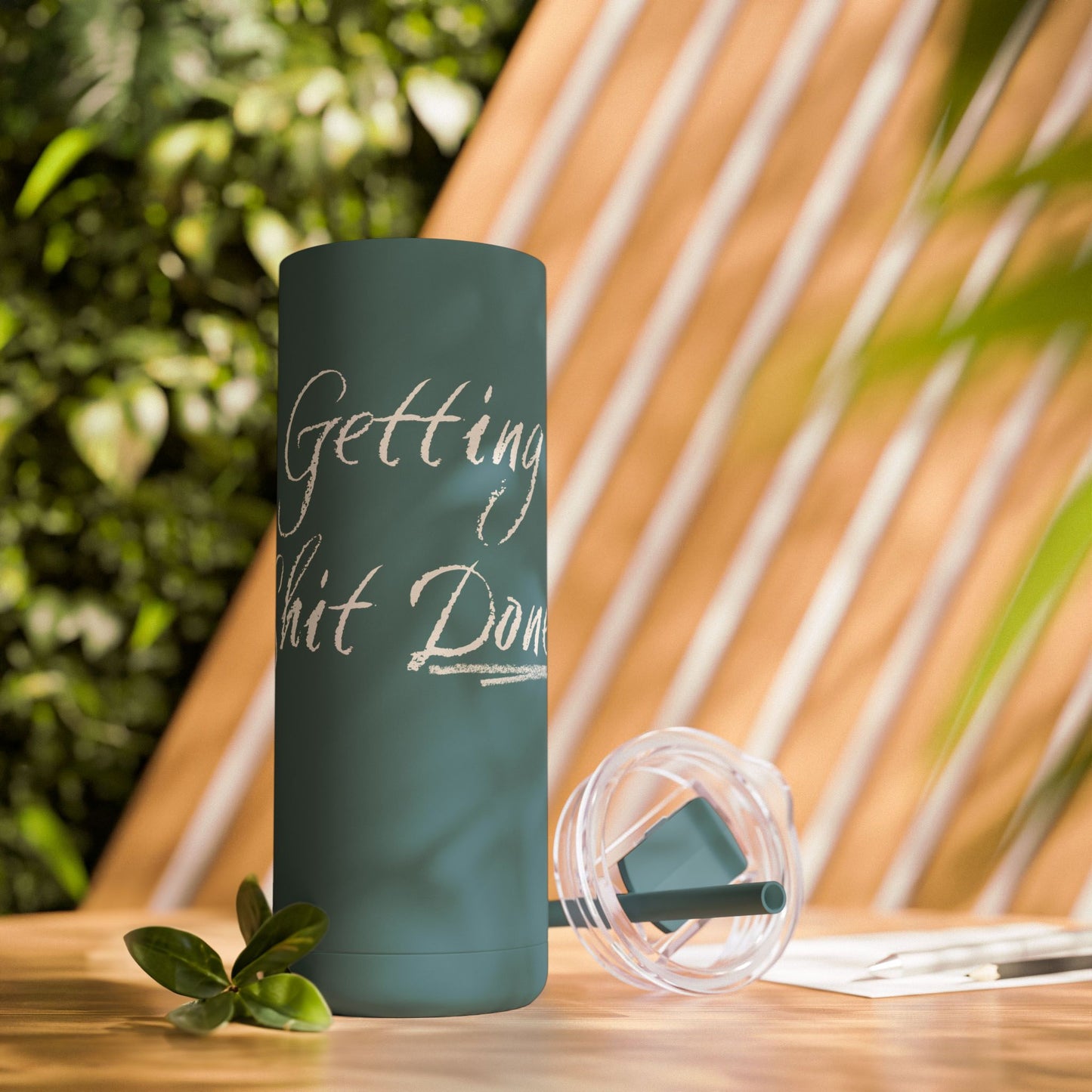 “Getting Shit Done” Matte Tumbler – 20oz Maars Skinny Tumbler with Straw | Chalk Script Hydration Statement