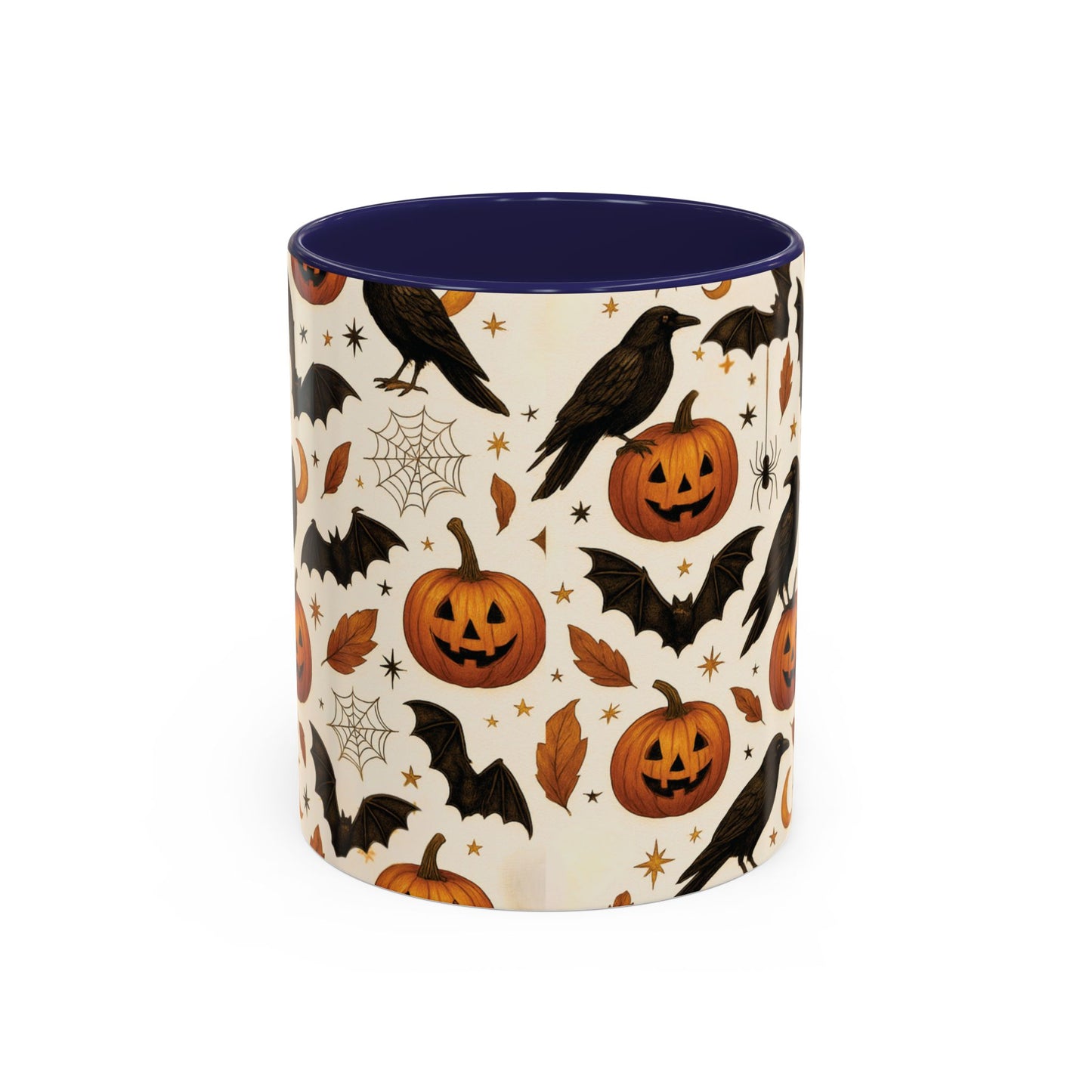 Halloween Raven & Pumpkin Color Accent Mug β Gothic Crow, Bats & Jack-oβ-Lantern Coffee Cup (11oz & 15oz) β Spooky Autumn Drinkware