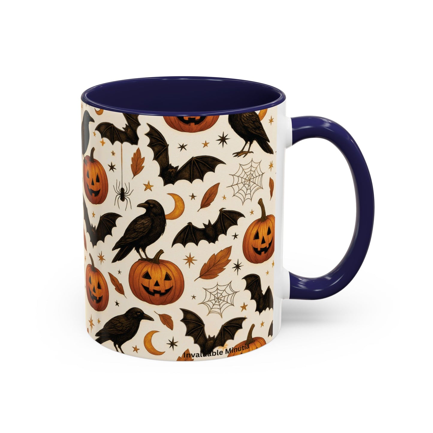 Halloween Raven & Pumpkin Color Accent Mug β Gothic Crow, Bats & Jack-oβ-Lantern Coffee Cup (11oz & 15oz) β Spooky Autumn Drinkware