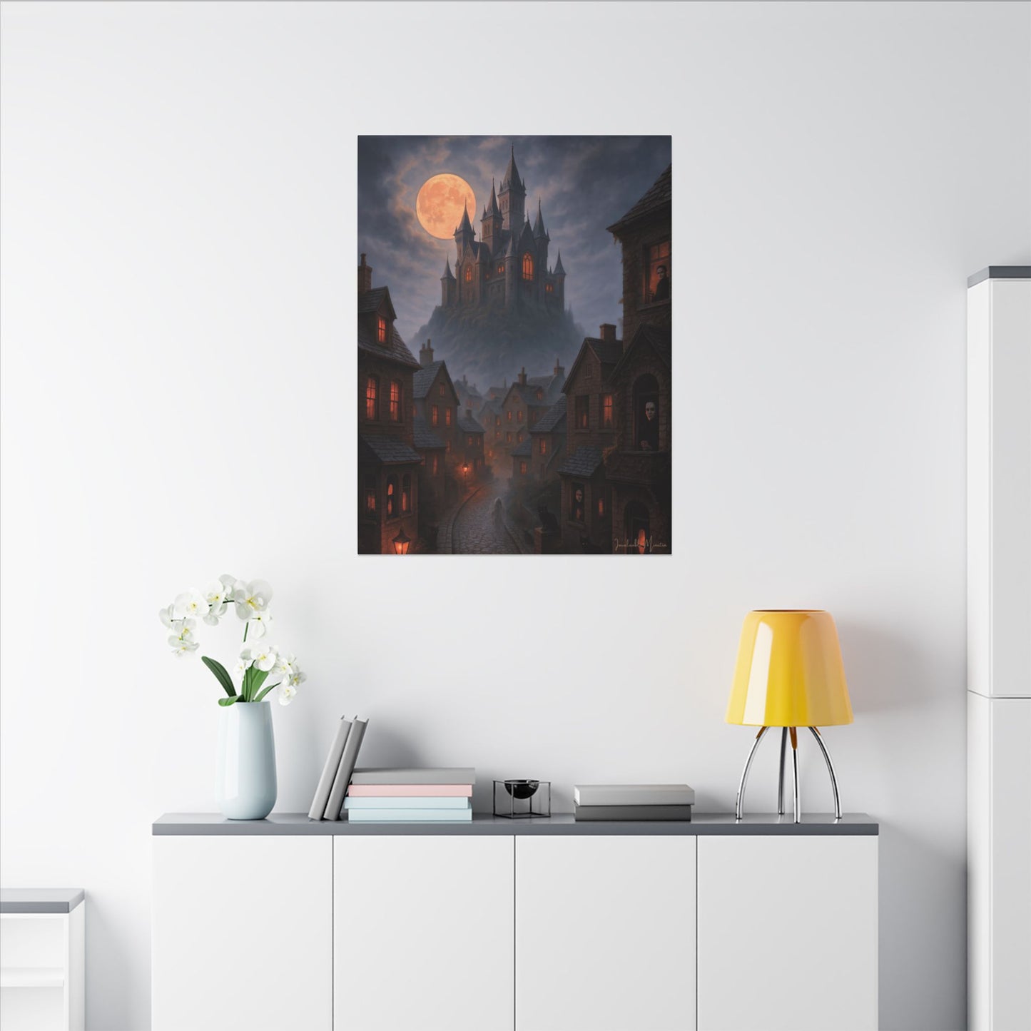 Haunted Hilltop Castle Canvas Print – Gothic Halloween Wall Art for Spooky Season Decor