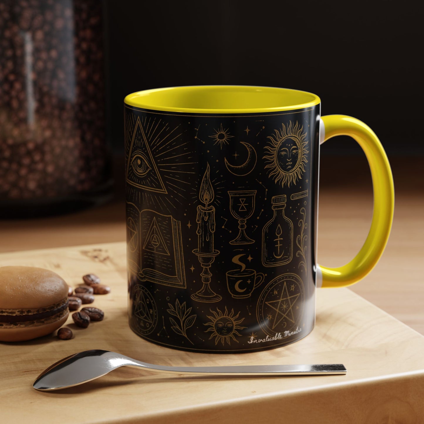 Witchy Aesthetic Coffee Mug โ 15oz Black & Purple Ceramic with Occult Symbols โ Goth Kitchen Decor, Halloween Gift Idea - 11oz/15oz