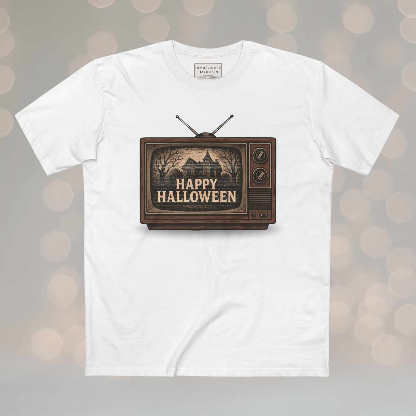 Retro TV Happy Halloween – Vintage Halloween T-Shirt | Illustrated Gothic Horror Tee | Premium AS Colour Unisex