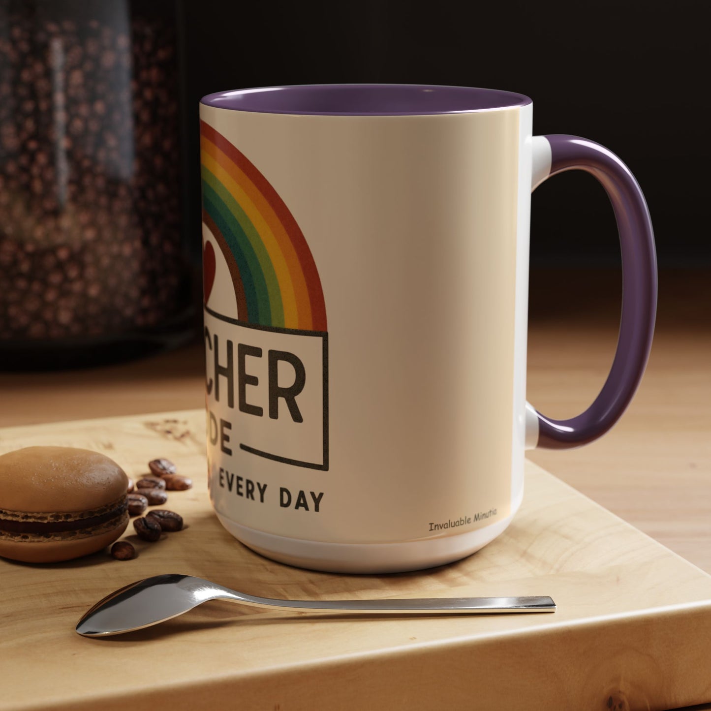 Teacher Mode – Color Accent Mug (11oz/15oz) • Rainbow Heart • Teacher Gift • Dishwasher & Microwave Safe