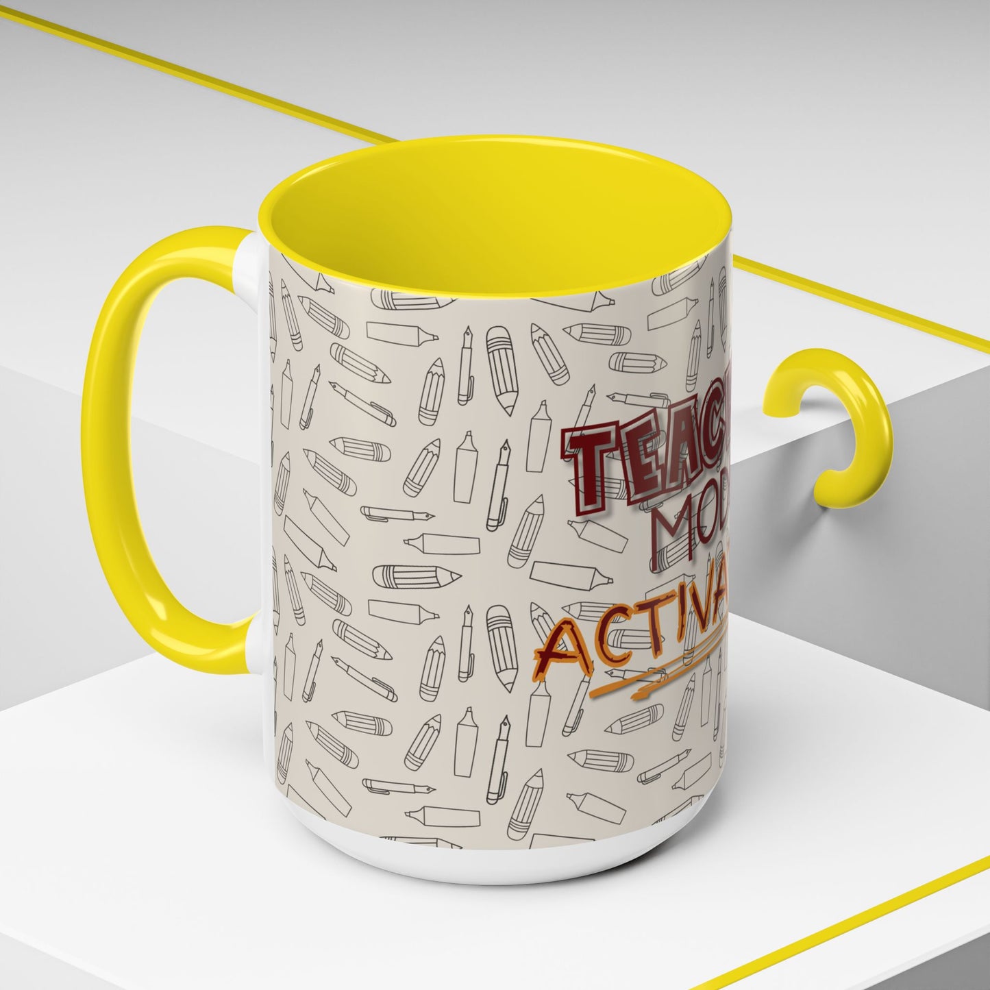 Funny Teacher Coffee Mug – Back to School Gift – “Teacher Mode Activated” – Color Accent 11oz 15oz – Classroom Decor – Durable Ceramic – Education Life
