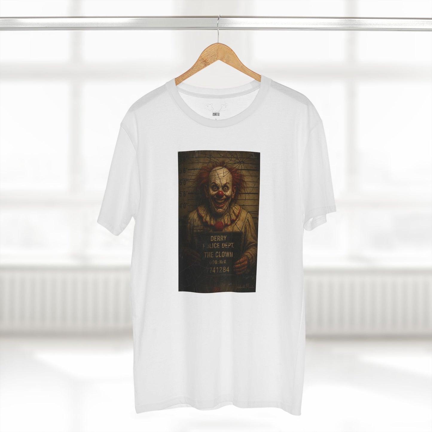 Creepy Clown Mugshot T-Shirt โ Premium AS Colour 5001 Horror Tee