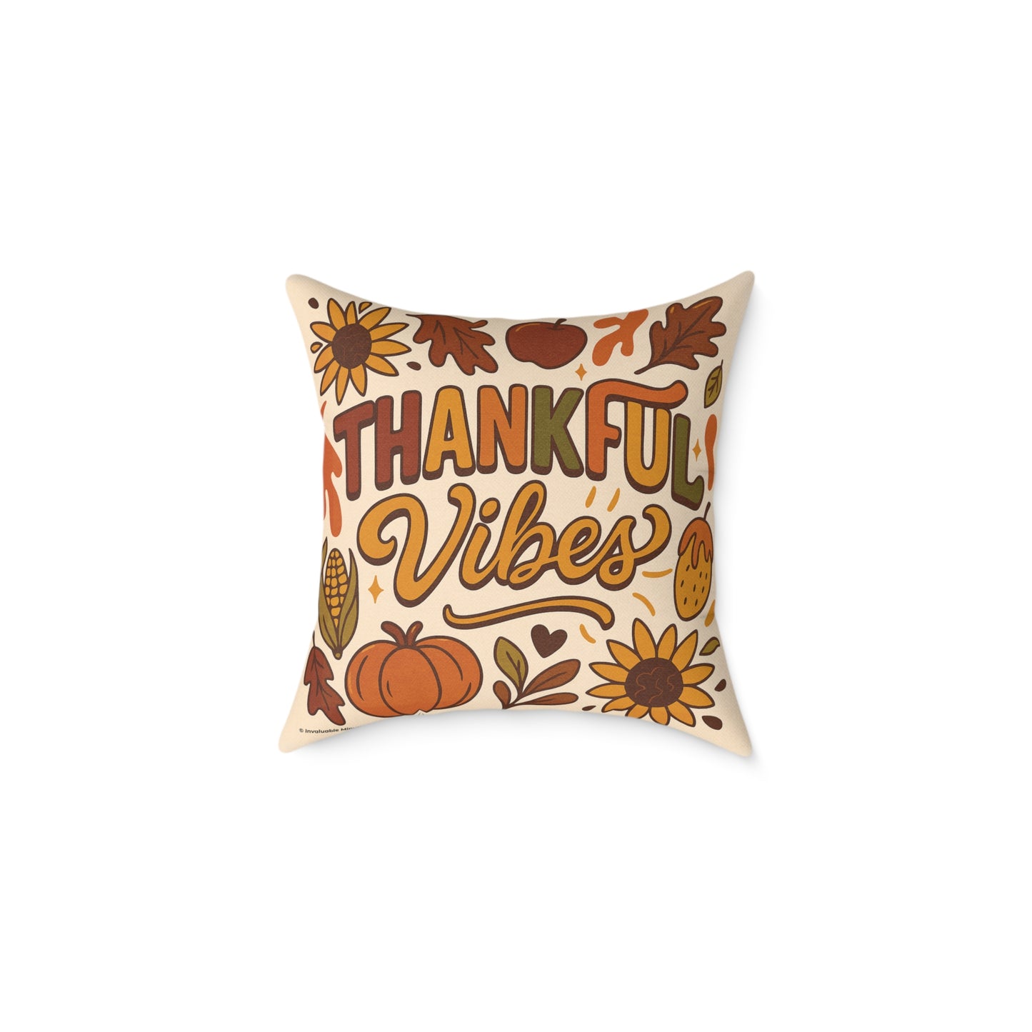 Thankful Vibes Poly Canvas Throw Pillow — Autumn Harvest Illustration | Cozy Seasonal Home Decor