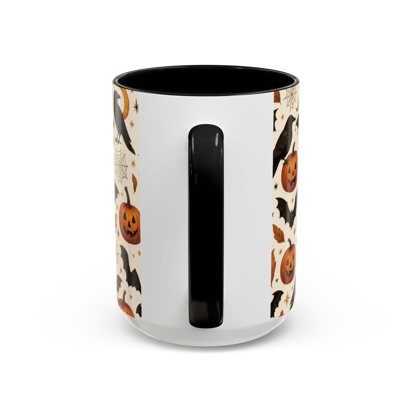 Halloween Raven & Pumpkin Color Accent Mug β Gothic Crow, Bats & Jack-oβ-Lantern Coffee Cup (11oz & 15oz) β Spooky Autumn Drinkware