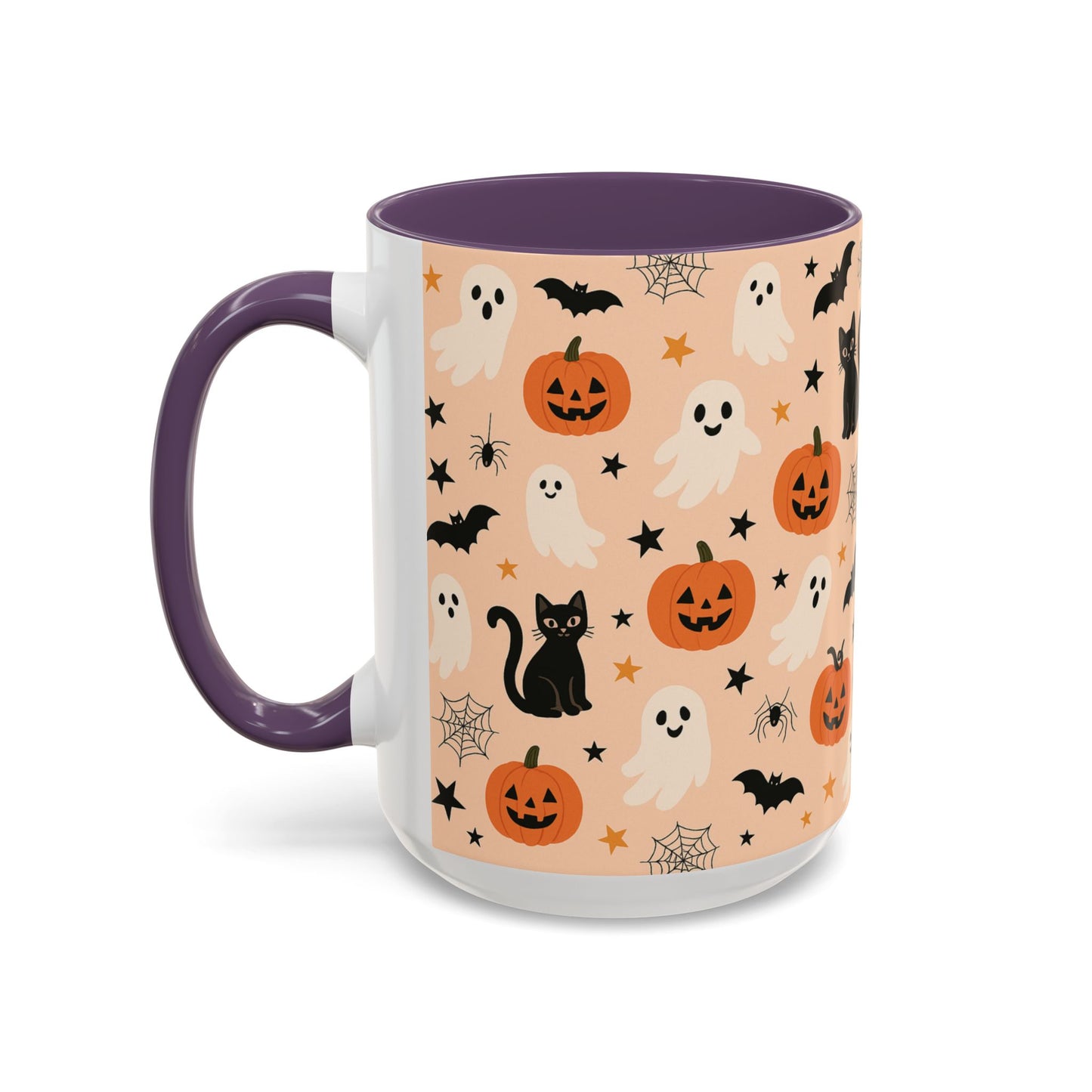 Halloween Color Accent Mug β Ghosts, Pumpkins & Black Cats, Fall Coffee Cup (11oz & 15oz) β Boutique Spooky Season Drinkware
