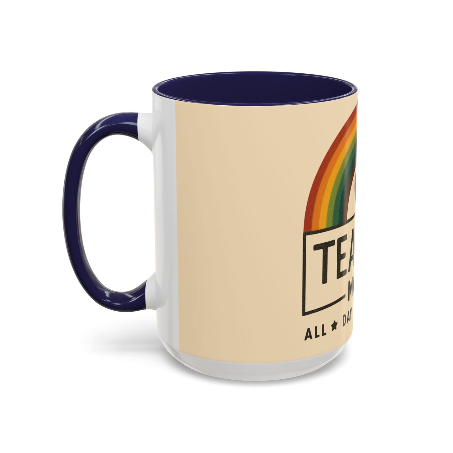 Teacher Mode – Color Accent Mug (11oz/15oz) • Rainbow Heart • Teacher Gift • Dishwasher & Microwave Safe