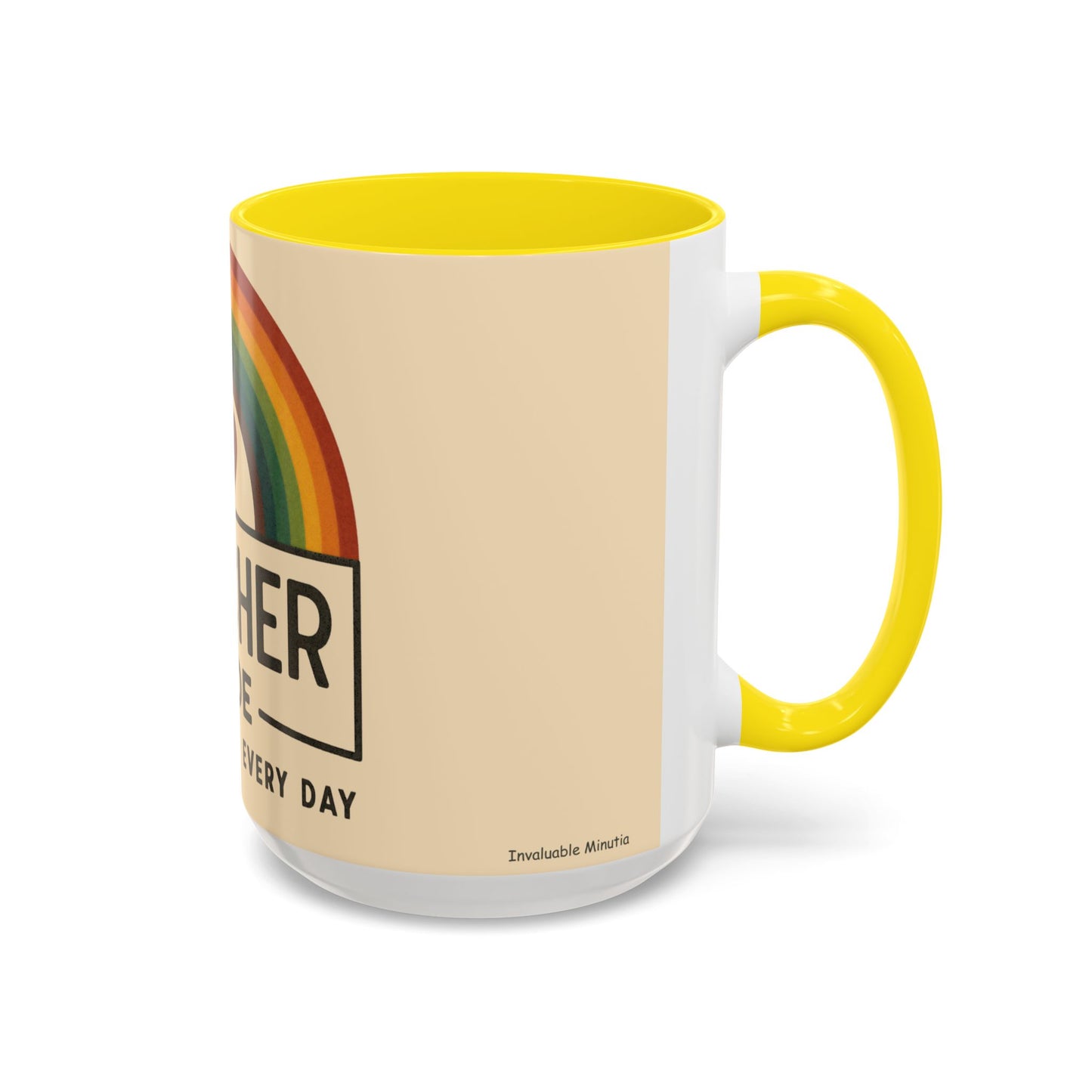Teacher Mode – Color Accent Mug (11oz/15oz) • Rainbow Heart • Teacher Gift • Dishwasher & Microwave Safe
