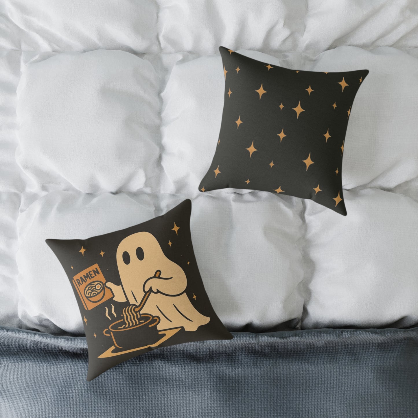 Ghost Making Ramen Canvas Throw Pillow β Spooky Chores Collection