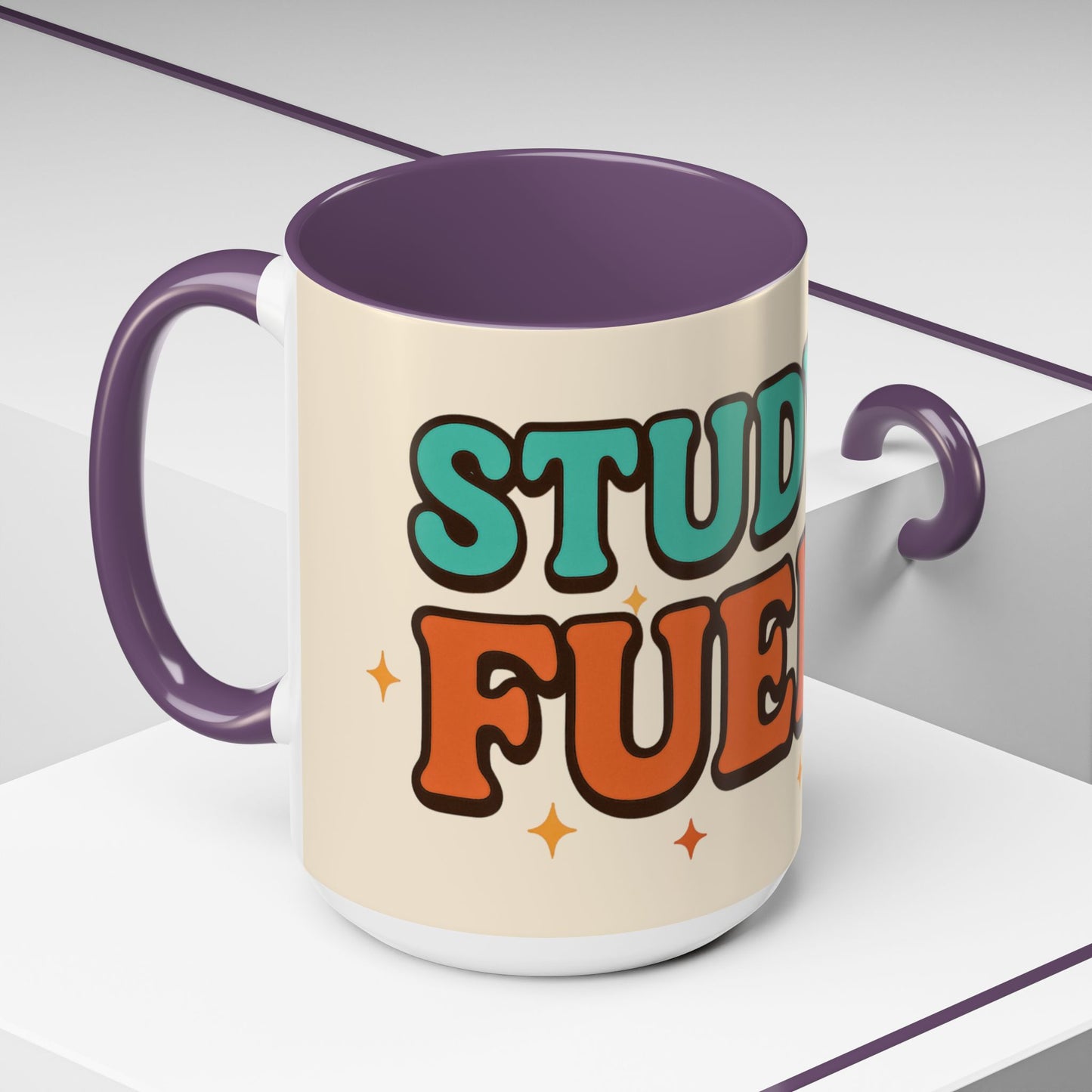 Study Fuel Color Accent Mug (11oz/15oz) – Retro Teacher/Student Coffee Cup • Back to School • Durable Ceramic