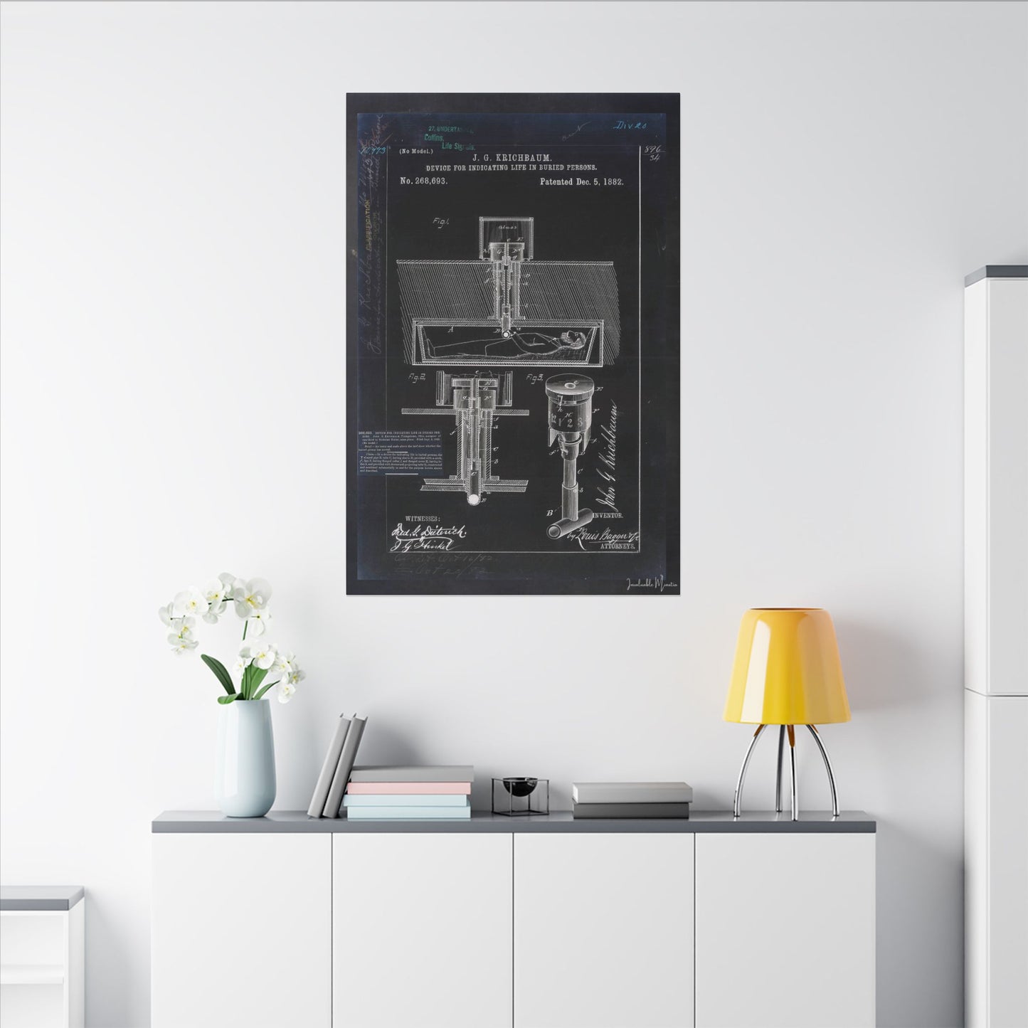 Safety Coffin Patent Print (1882) β Gothic Blueprint Canvas Wall Art