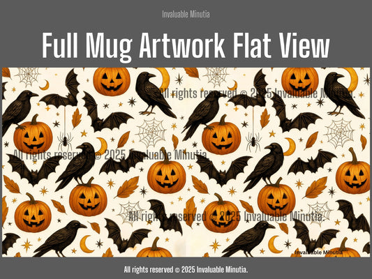 Halloween Raven & Pumpkin Color Accent Coffee Mug – (11oz & 15oz) – Spooky Autumn Drinkware