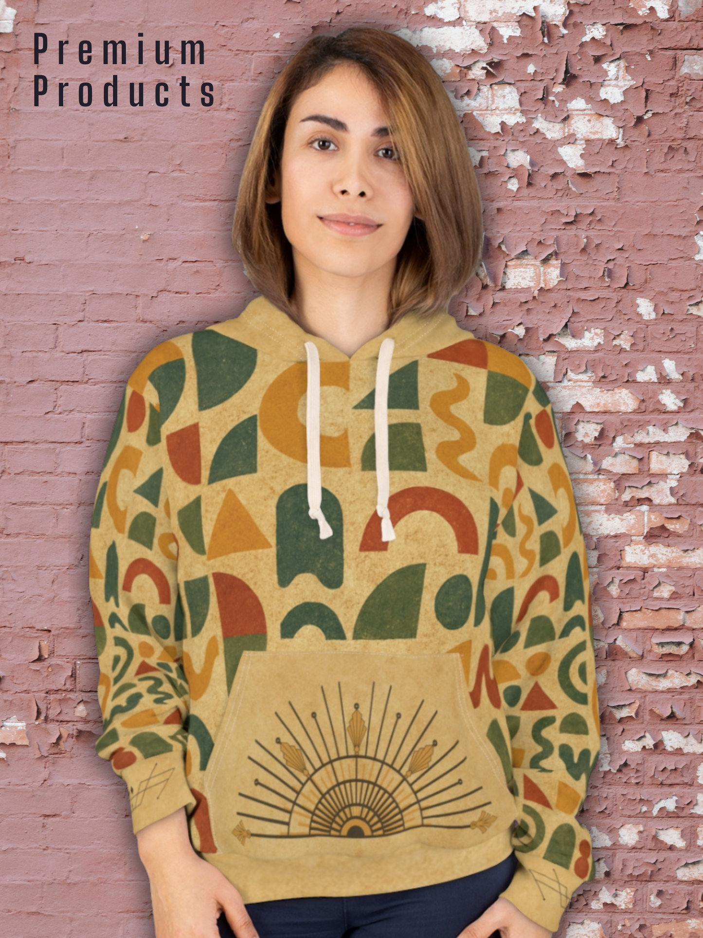 Artistic Deco Glyph: Sunrise in Earth Tones – All-Over Print Hoodie