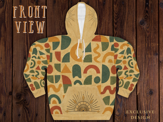 Konstnärlig dekoration: Soluppgång i jordfärger – Heltäckande huvtröja