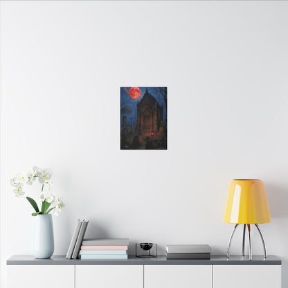 "Blood Moon Mausoleum" – Gothic Graveyard Fine Art Matte Canvas Print (Vertical)