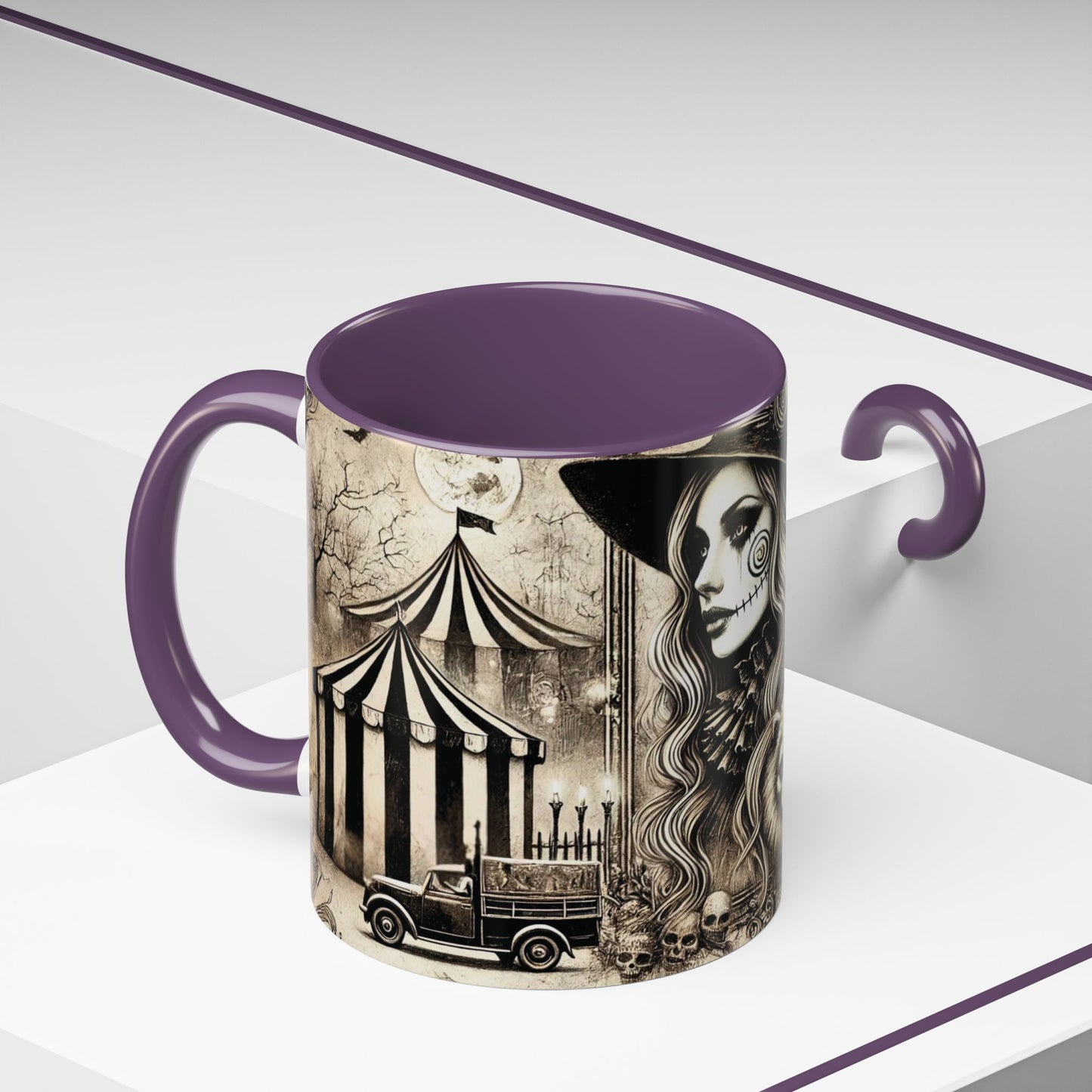 Creepy Circus Witch Mug | Vintage Halloween Accent Coffee Mug (11oz/15oz)