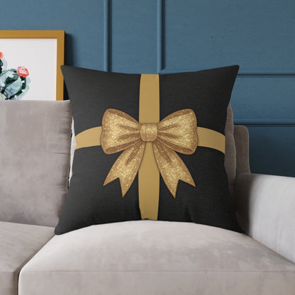 Black & Gold Gift Box Throw Pillow – Charcoal Present & Snowflake Canvas Cushion