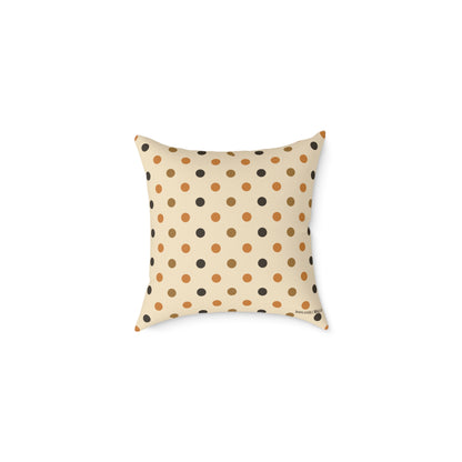 Boutique Halloween Throw Pillow – Crow & Pumpkin Pattern (Reversible Dot Back, Colorway™ Poly Canvas)