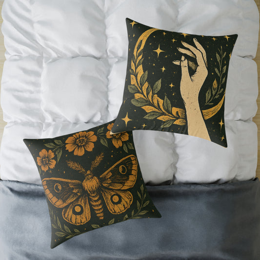 Nocturne Moth Throw Pillow – Occult Boho Cushion Throw Pillow for Cozy Vintage Vibes Cottagecore - Home Decor