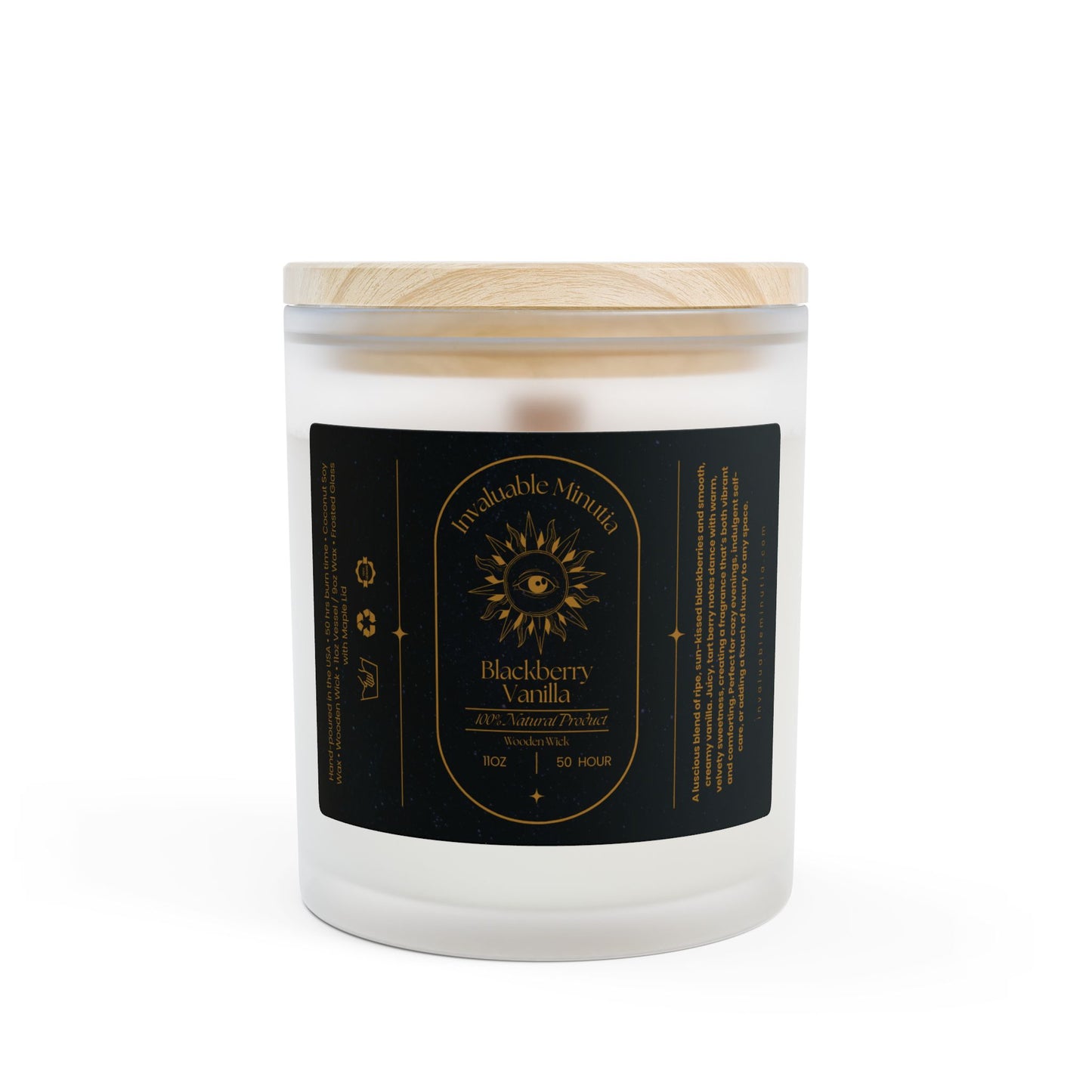Blackberry Vanilla Candle – Luxury Wood-Wick Coconut-Soy Candle (11oz) - 11oz Frosted Jar Wooden Lid (Free U.S. Shipping)
