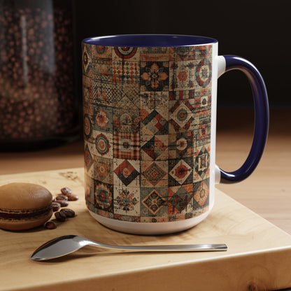 Boho Patchwork Quilt Mug | Vintage Accent Coffee Mug (11oz/15oz)